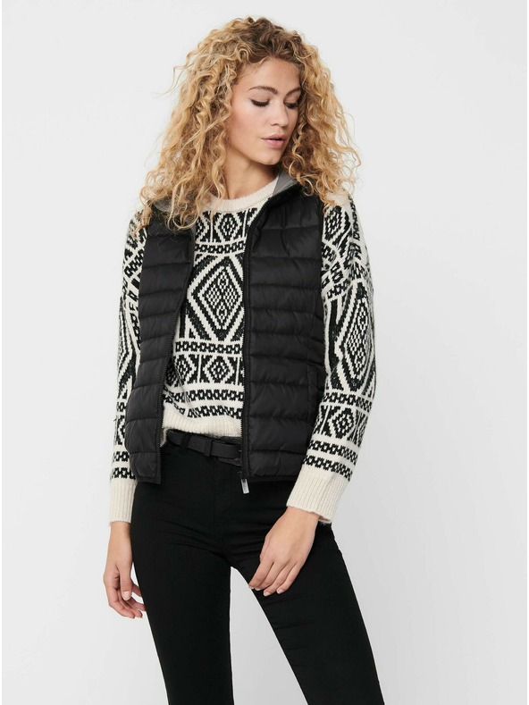 ONLY Черна дамска ватирана жилетка с качулка ONLY New Tahoe