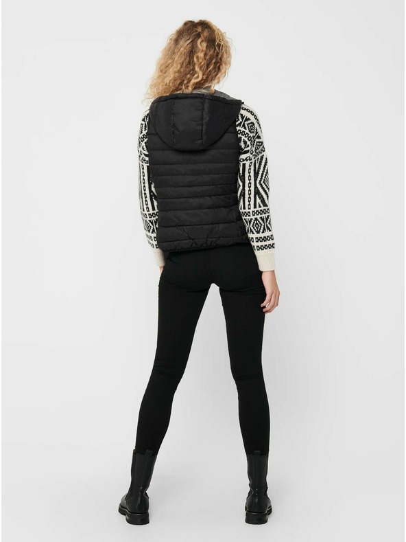 ONLY Черна дамска ватирана жилетка с качулка ONLY New Tahoe