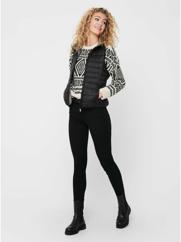 ONLY Черна дамска ватирана жилетка с качулка ONLY New Tahoe