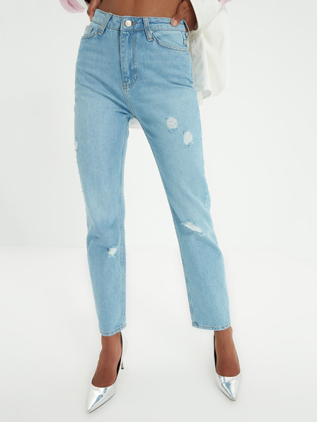 Trendyol Светлосини дънки с моминска кройка и разкъсан ефект Trendyol
