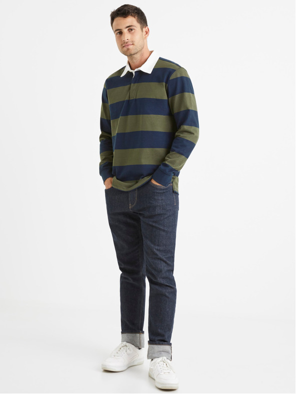 Celio Мъжка поло риза на райета в синьо и зелено Celio Verugby