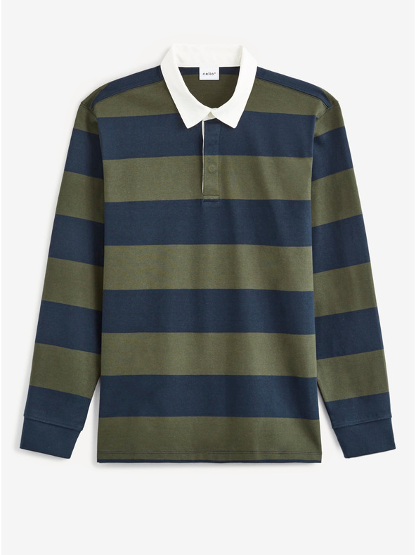 Celio Мъжка поло риза на райета в синьо и зелено Celio Verugby