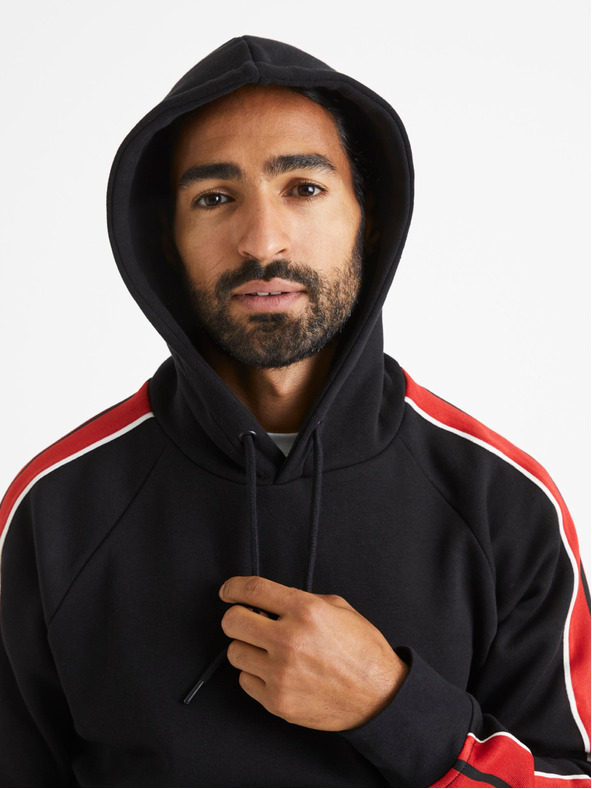 Celio Черен мъжки суитшърт с качулка Celio Vebandit