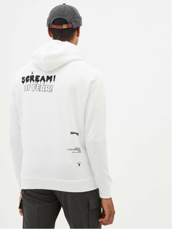 Celio Бял мъжки суитшърт с качулка  Celio Taste of fear
