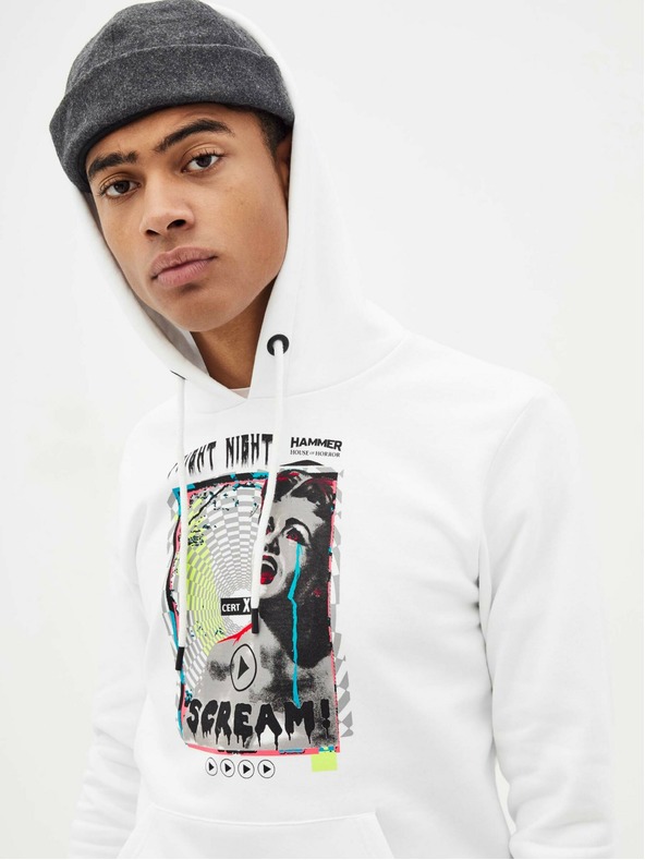 Celio Бял мъжки суитшърт с качулка  Celio Taste of fear