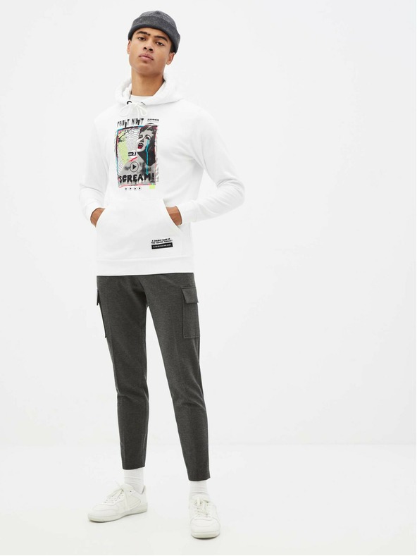 Celio Бял мъжки суитшърт с качулка  Celio Taste of fear