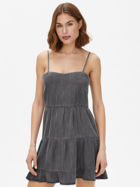 ONLY Тъмно сива къса рокля с презрамки ONLY Ragna