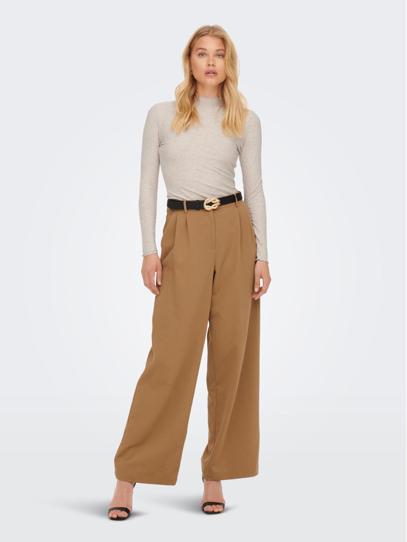 ONLY Бежова дамска тениска ONLY Emma с ребра