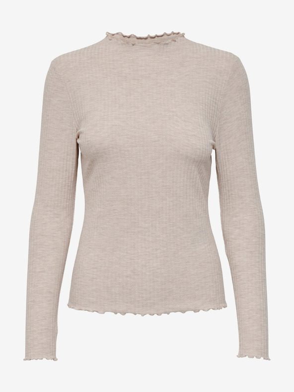 ONLY Бежова дамска тениска ONLY Emma с ребра