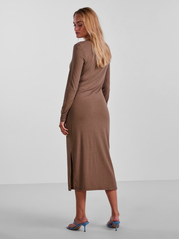 Pieces Pieces Kylie Светлокафяв оребрен пуловер миди