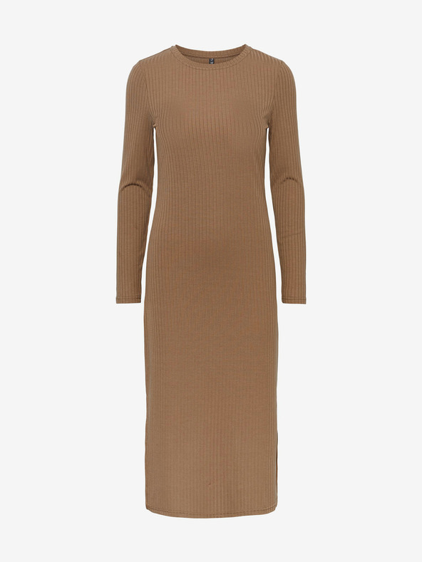 Pieces Pieces Kylie Светлокафяв оребрен пуловер миди