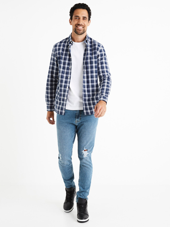 Celio Синя мъжка карирана риза Celio Canew