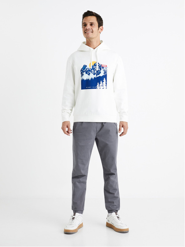 Celio Бял мъжки суитшърт с качулка Celio Ceslalom