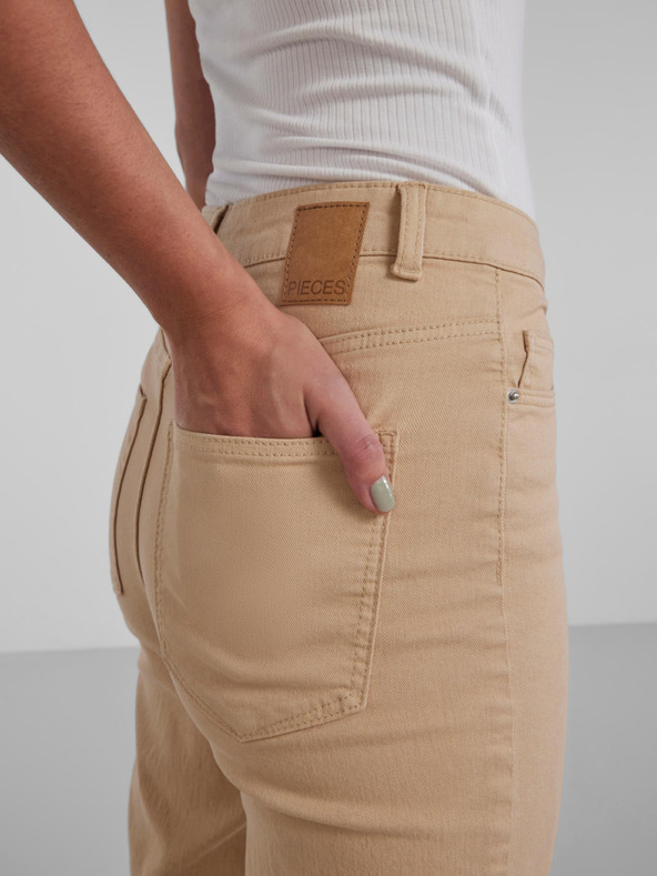 Pieces Бежови дамски дънки с широки крачоли Pieces Peggy