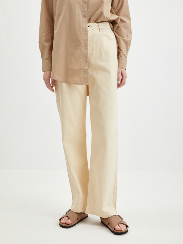 Pieces Кремави дамски дънки с широки крачоли Pieces Holly