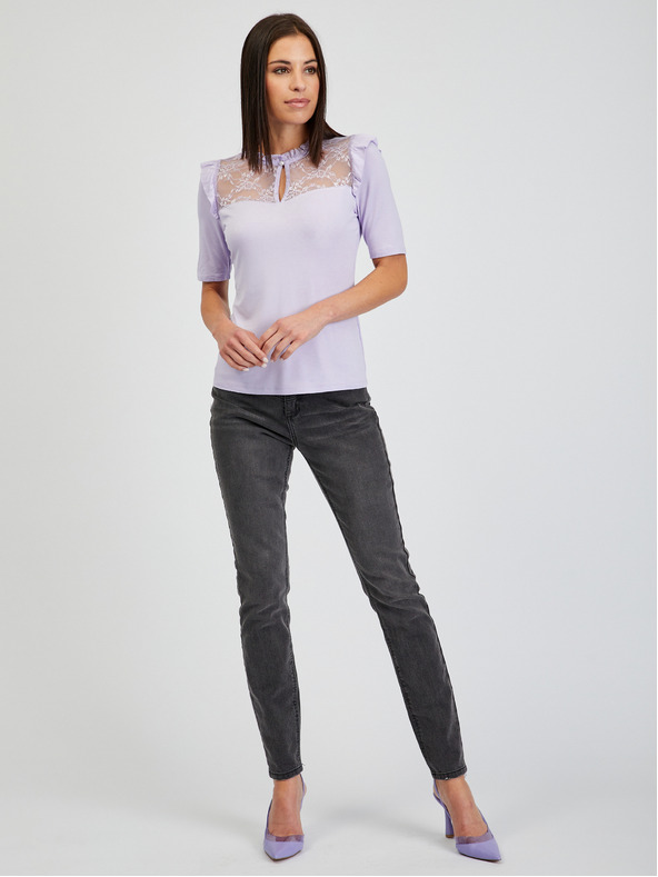 Orsay Светлолилава дамска тениска с дантела ORSAY