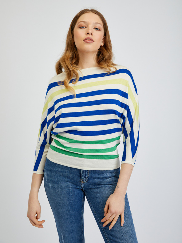 Orsay Синьо-кремав дамски пуловер на райе ORSAY