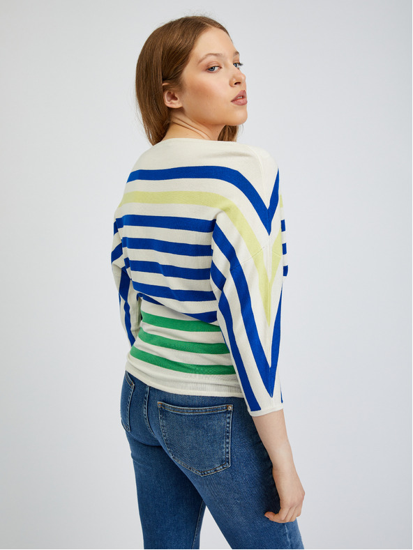 Orsay Синьо-кремав дамски пуловер на райе ORSAY