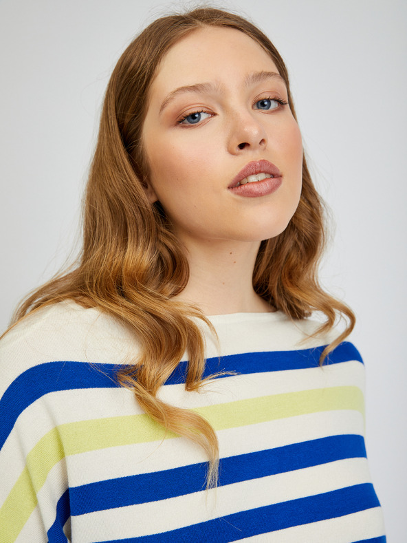 Orsay Синьо-кремав дамски пуловер на райе ORSAY