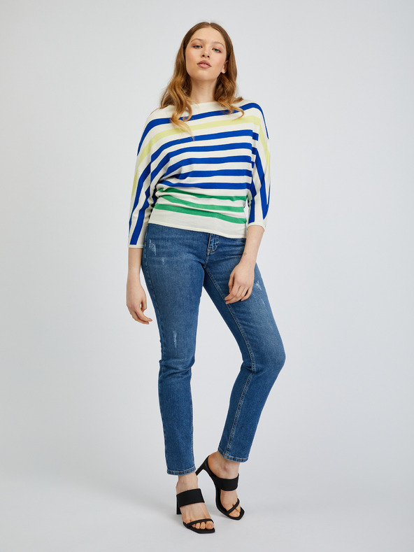 Orsay Синьо-кремав дамски пуловер на райе ORSAY