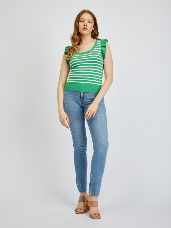 Orsay Бяло-зелена дамска тениска на райе ORSAY