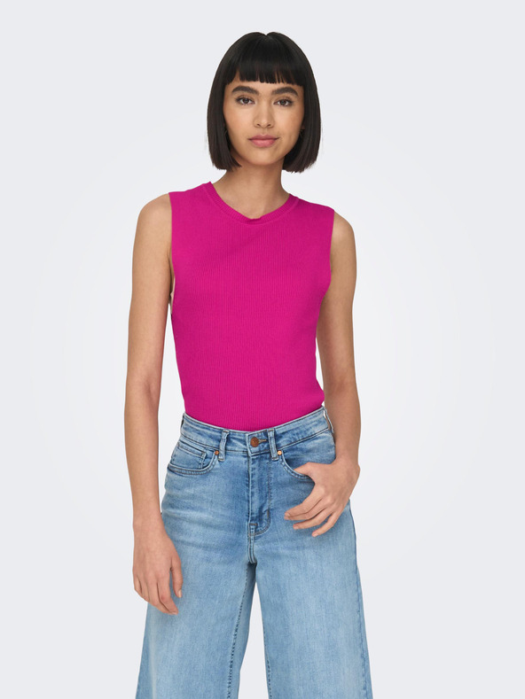 ONLY Тъмнорозов дамски основен топ с ребра ONLY Majli