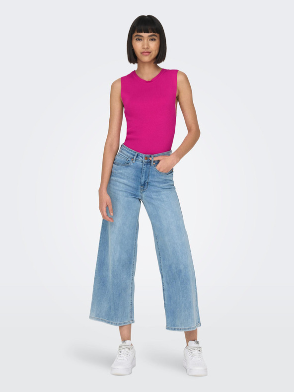 ONLY Тъмнорозов дамски основен топ с ребра ONLY Majli