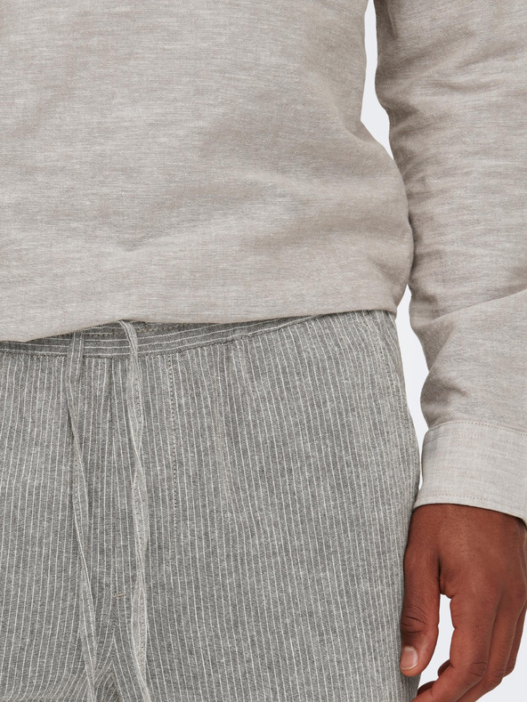 ONLY & SONS Светлосиви мъжки панталони на райета с ленено платно ONLY & SONS Linus