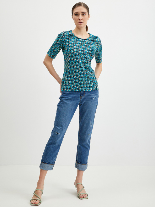 Orsay Петроленосиня дамска тениска с десен ORSAY