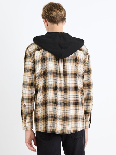 Celio Кафява мъжка карирана риза с качулка Celio Fapuche
