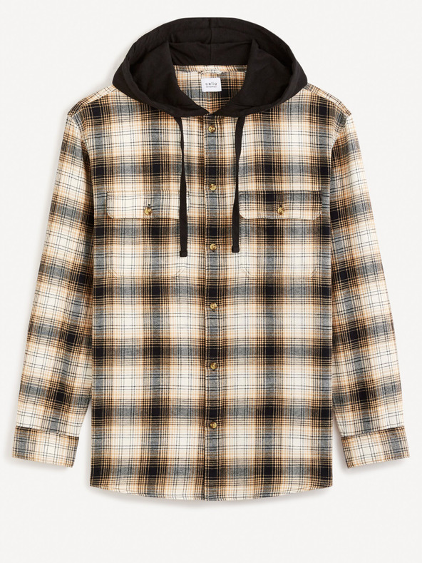 Celio Кафява мъжка карирана риза с качулка Celio Fapuche