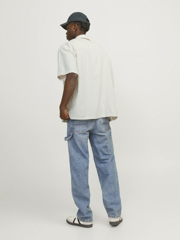 Jack & Jones Кремава мъжка ленена риза с къс ръкав Jack & Jones Faro