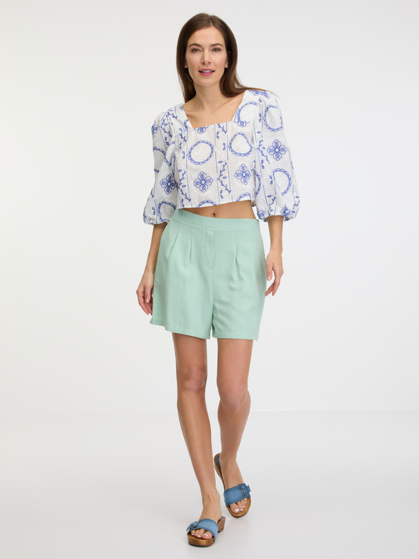 Vero Moda Светлозелени дамски къси панталони от ленена смес Vero Moda Jesmilo