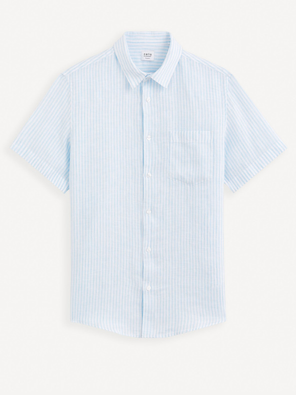 Celio Светлосиня мъжка ленена риза на райета Celio Damarlin