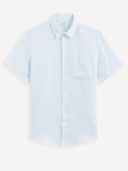 Celio Светлосиня мъжка ленена риза на райета Celio Damarlin