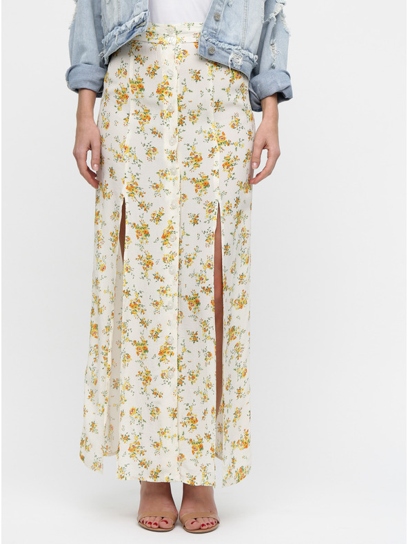 Miss Selfridge Кремава флорална макси пола с прорези Miss Selfridge