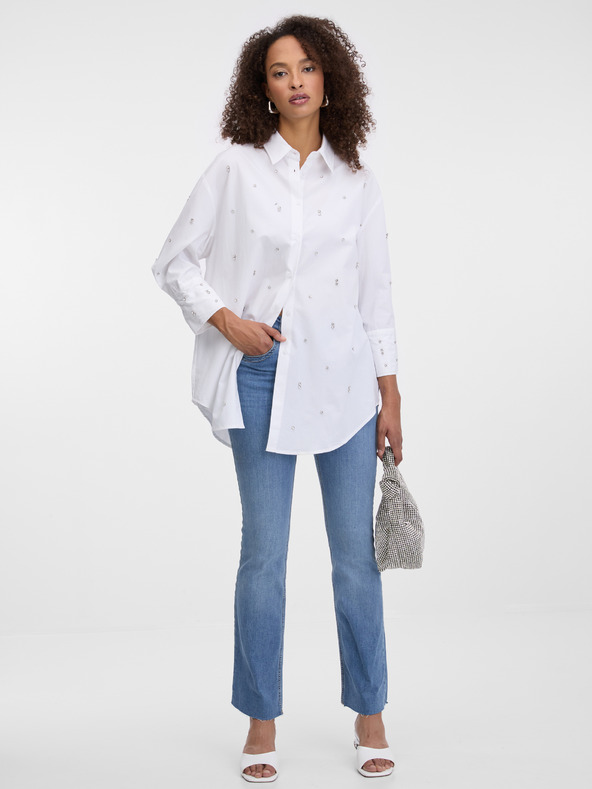 Orsay Бяла дамска риза с камъчета ORSAY