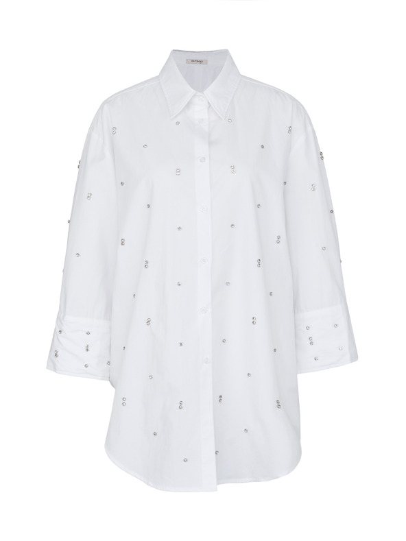 Orsay Бяла дамска риза с камъчета ORSAY