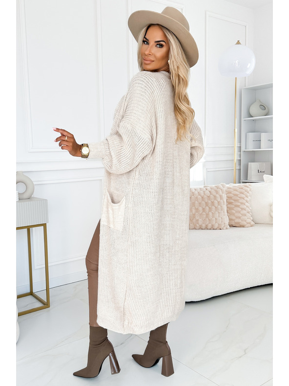 numoco Кардиган - дълъг суитшърт с джобове - бежов