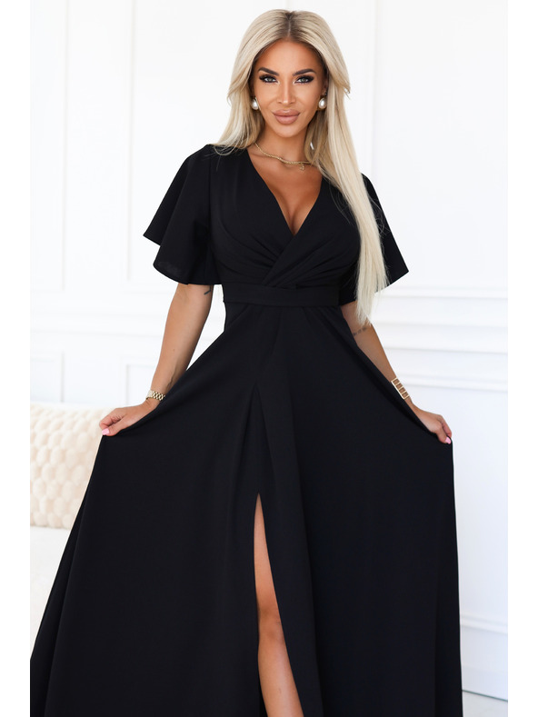 numoco Дълга рокля JENNIFER с цепка - черна