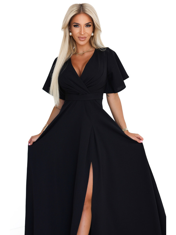 numoco Дълга рокля JENNIFER с цепка - черна