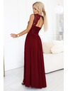 numoco Дълга рокля LEA с дантелено деколте и цепка - винено червена