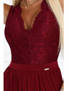 numoco Дълга рокля LEA с дантелено деколте и цепка - винено червена