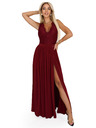numoco Дълга рокля LEA с дантелено деколте и цепка - винено червена