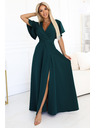 numoco Дълга рокля JENNIFER с цепка - тъмнозелена