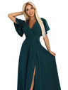 numoco Дълга рокля JENNIFER с цепка - тъмнозелена