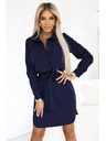 numoco Риза рокля CAMILLE с джобове и връзване - тъмносиня