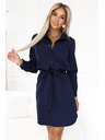 numoco Риза рокля CAMILLE с джобове и връзване - тъмносиня