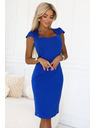 numoco Елегантна миди рокля с красиво деколте и къси ръкави - тъмносиня