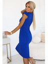 numoco Елегантна миди рокля с красиво деколте и къси ръкави - тъмносиня